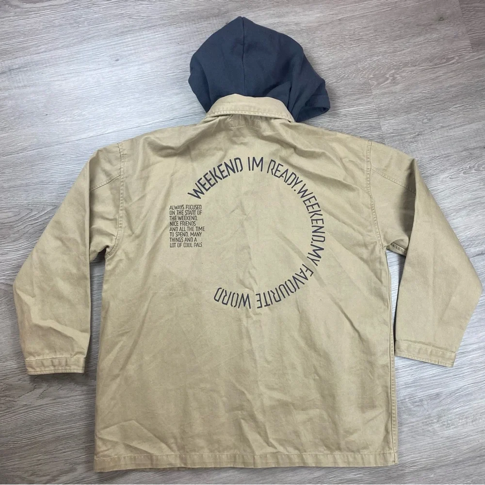 Zara Boys Size 10 Chore Jacket Hooded‎ Taupe Brown Lightweight